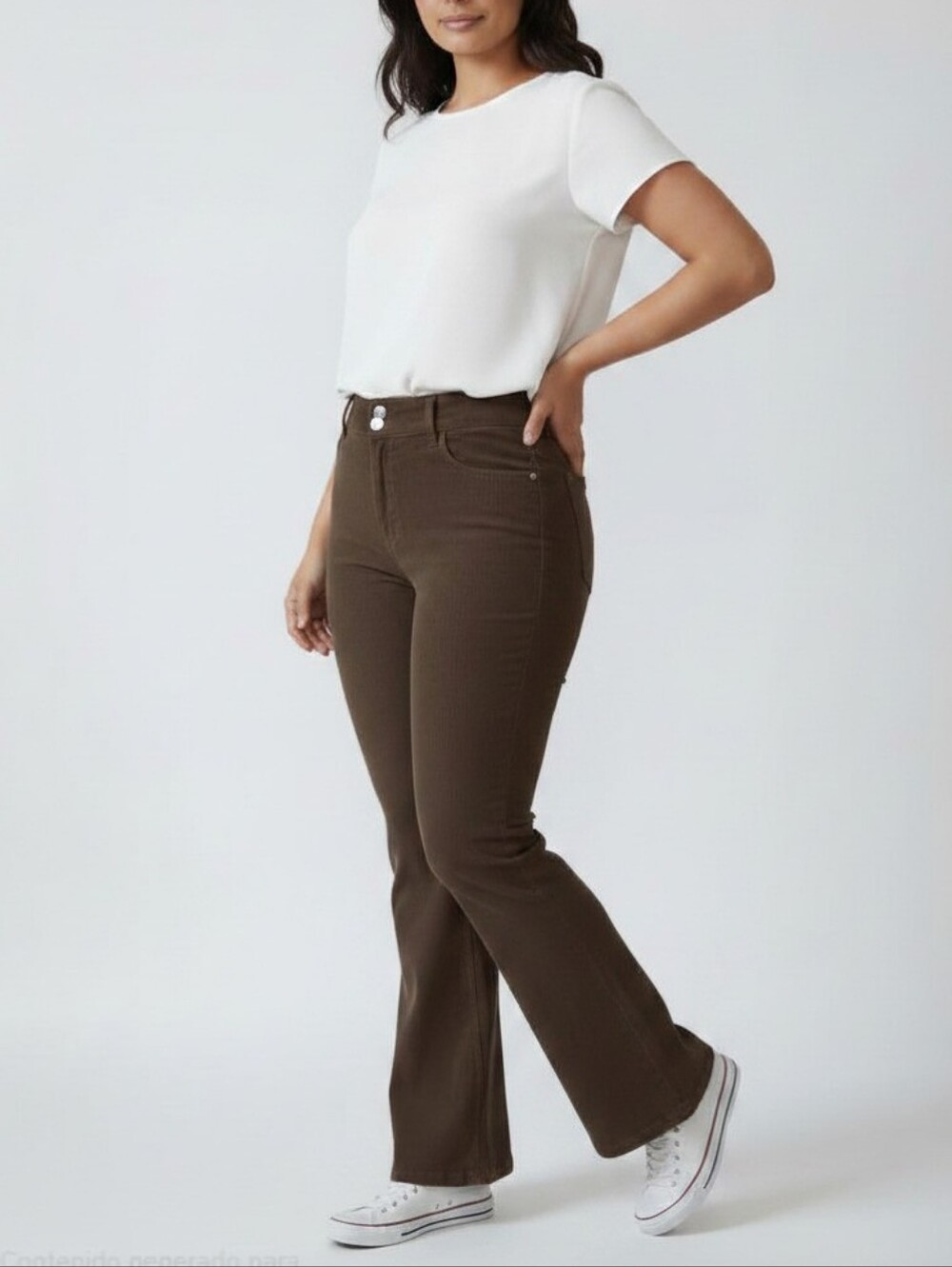 Brown Corduroy Bootcut Pants Double Button Pockets